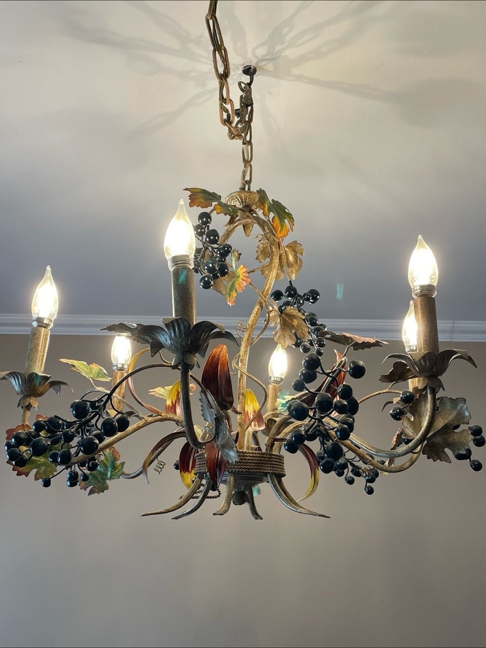 Gilded Vineyard 6-Light Floral Chandelier - Black Berry Accents